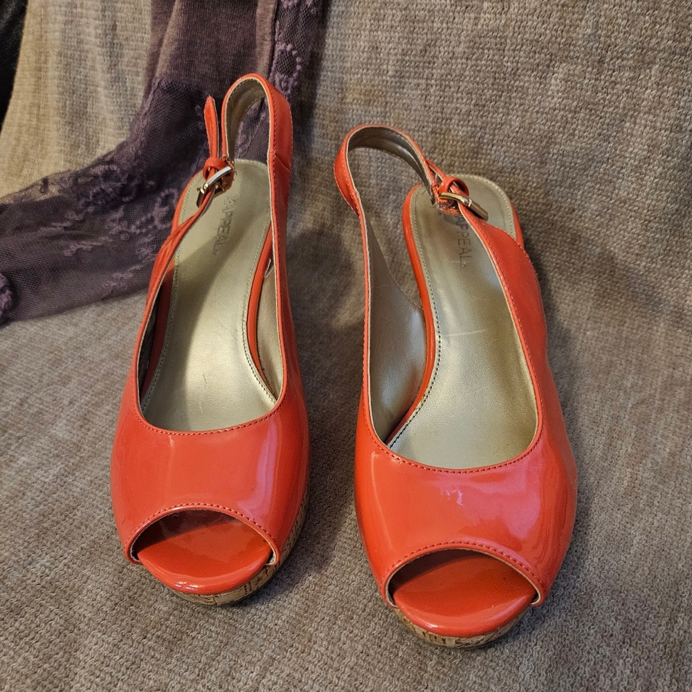 X-APPEAL Cork Wedges Medium Size Heel Height Adjustable Strap Coral Size 8.5